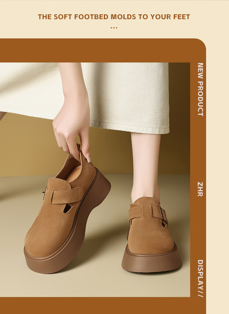 ZHR Retro Birkenstock-Style Shoes for Women, Thick-Soled Height-Increasing Full-Coverage Casual Shoes, Versatile Slip-On Flats AB67F Khaki 39 11