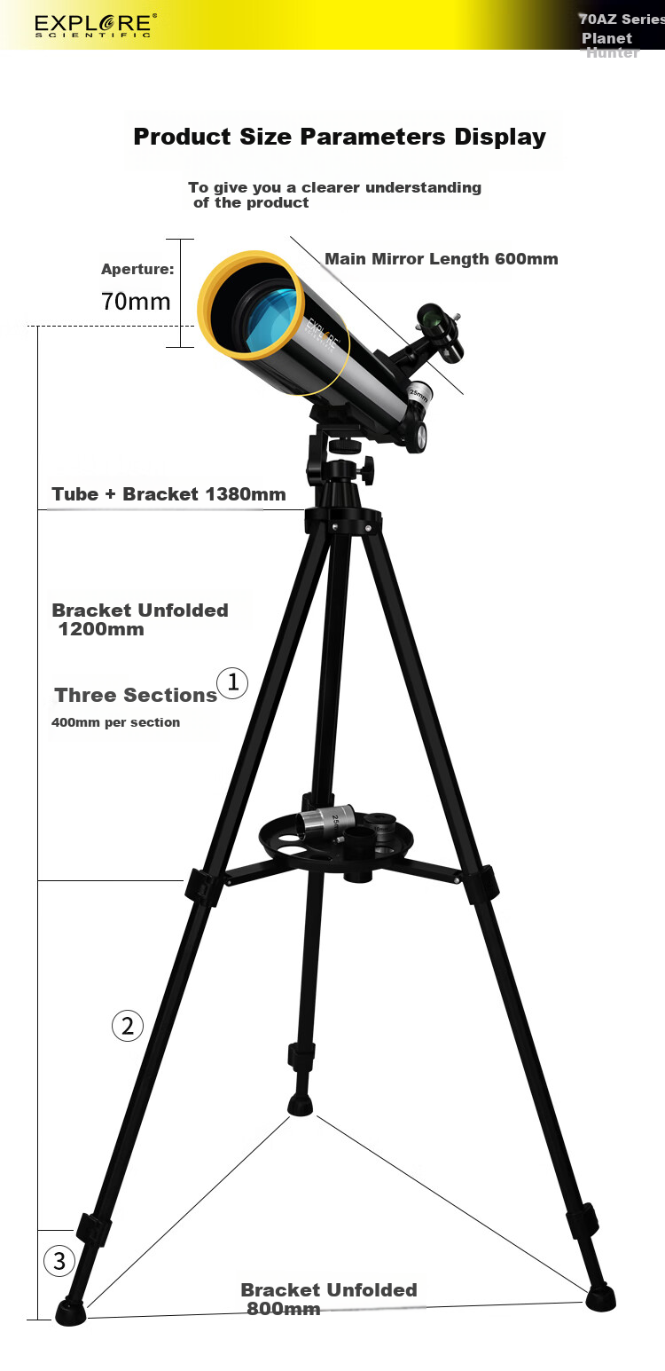 EXPLORE SCIENTIFIC Astronomical Telescope, High Magnification, High Definition, Professional Entry-Level, Boys' Stargazing, Elementary School Children's Day Gift 21