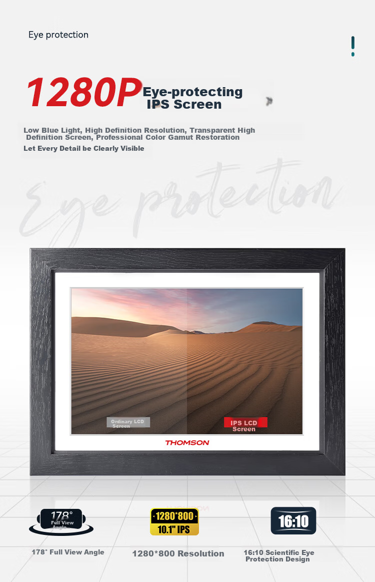 THOMSON Electronic Photo Album, 10.1-Inch Touchscreen Digital Frame, Picture And Video Player, Commemorative Gift, Holiday Present, Premium Wooden Frame, 1001w Black 3