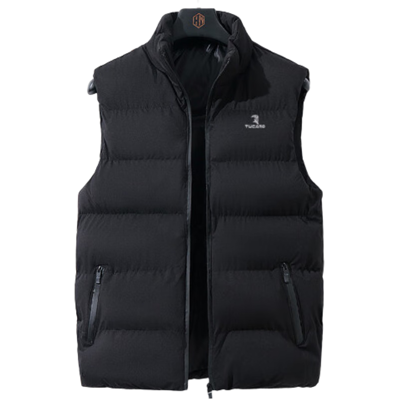 TUCANO Men's Cotton Vest Autumn Winter Solid Color Stand Collar Windproof Sleeveless Jacket Black 2XL