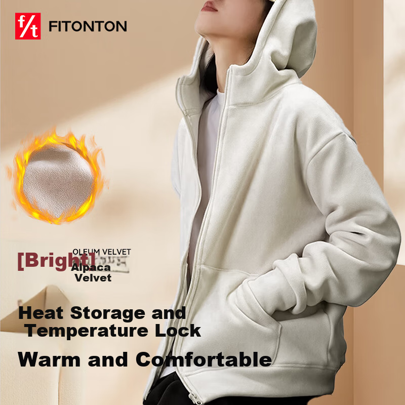 FitonTon Women's Hoodie, Winter Double-Sided Brushed Fleece Jacket, Thickened Warm Hooded Top, Loose-Fitting Zip-Up Women's Clothing