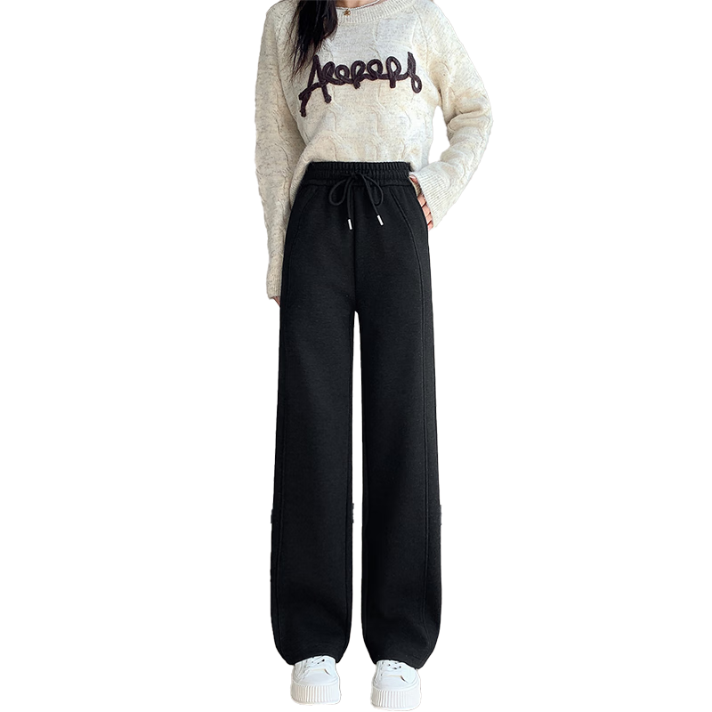 Free Style Wide-Leg Pants for Women Autumn Winter Fleece Lined New High Waist Slimming Loose Draped Banana Straight Narrow Wool Casual Trousers