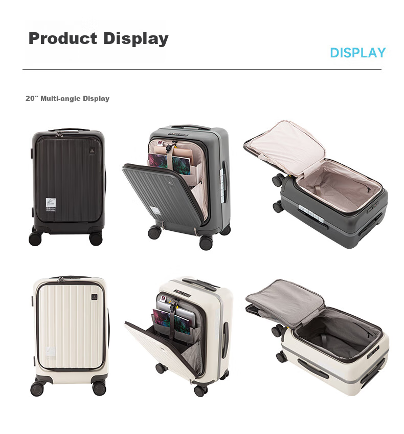 CROWN Zipper Aluminum Frame Suitcase, Carry-On Luggage, Large Capacity Front-Opening Case, Small Size 5278-20 White 12