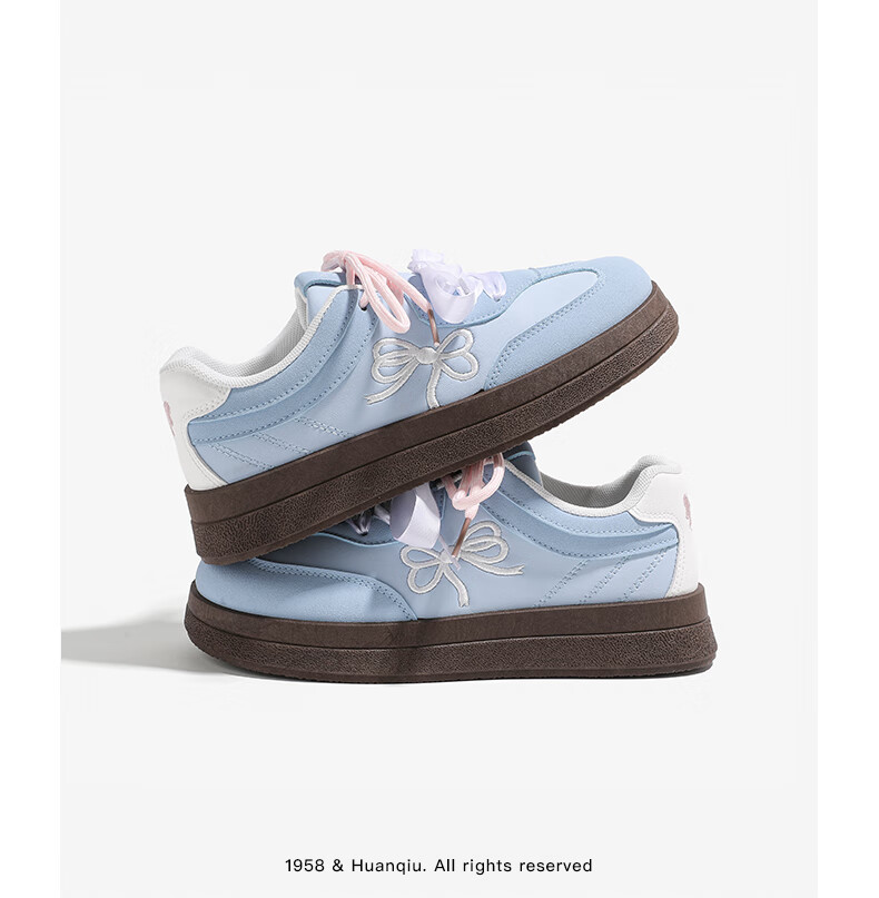 HUANQIU Butterfly Bow White Sneakers for Women, Spring 2026 New Style Versatile Puff Shoes Casual Skateboard Shoes Sports Shoes, Pink, Size 40 6