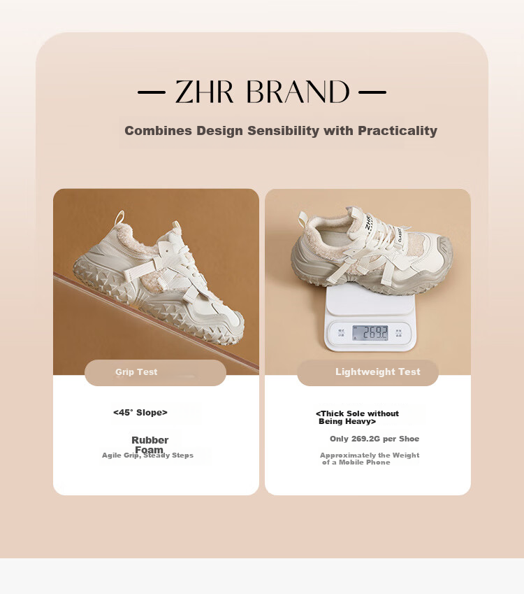 ZHR Women's Hiking Shoes, Outdoor Sports Shoes for Women, Lightweight Thick-Soled Height-Increasing Casual Women's Shoes, KD215, Brown, Size 36 5
