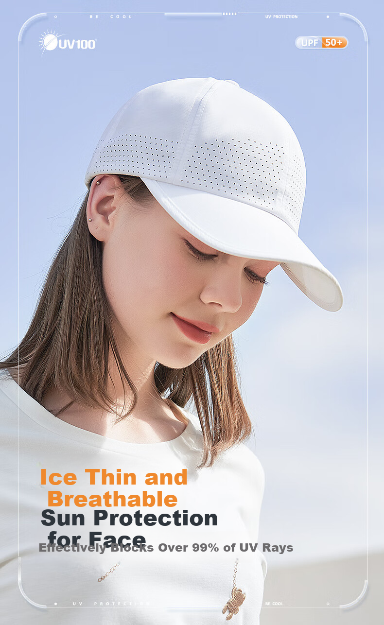 UV100 Cool-Feeling Baseball Cap for Men And Women, Lightweight Breathable UV Protection Ice Silk Sun Hat 22344 Dark Night Black 1