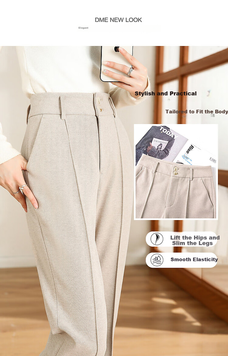 Dme [Career Selection] Winter Urban Commuter Micro-Flare Long Pants Women's Trousers Casual Pants, Coffee Color, Size 26 4