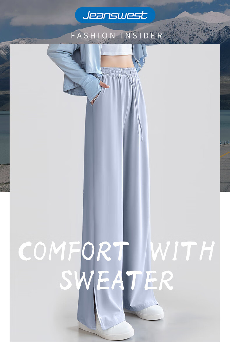 Jeanswest Women's Casual Pants, Summer Lightweight UPF50+ Sun Protection, Ice Silk Cool-Feeling Draping Versatile Straight-Leg Trousers, Gray Blue, Size M 1