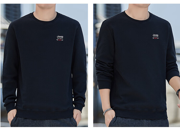 JEEP SPIRIT Men's Autumn Crew Neck Long Sleeve T-Shirt Loose Waffle Knit Base Shirt Gray M 15