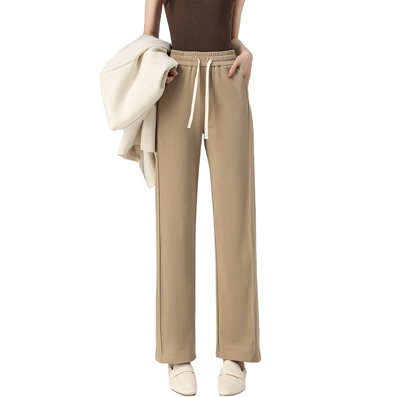 Borui Black Narrow Wide-Leg Pants for Women 2026 Spring High-Waist Casual Slimming Draped Cotton Straight-Leg Trousers