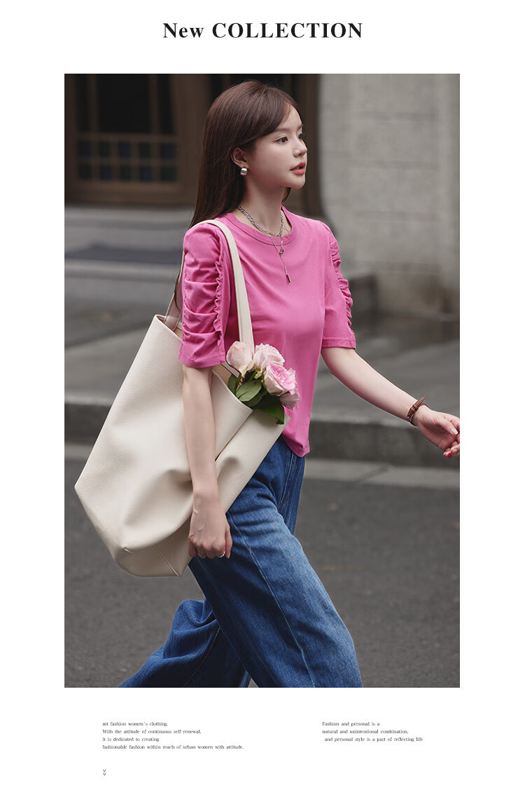 Mt [Korean Sweet Style] Summer All-Cotton Puff Sleeve Ruffle Trim Round Neck T-Shirt 11