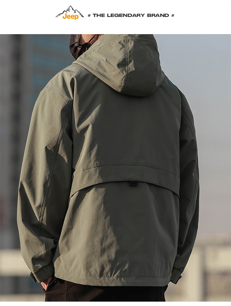 JEEP Men's Spring And Autumn Hooded Jacket, Casual Loose Workwear Clothing for Men, Army Green, Size L 7