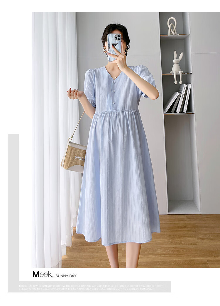 JOYNCLEON Maternity Summer Loose Dress Long Dress Petite Maternity Thin Nursing Blue XXL Jly156270 8