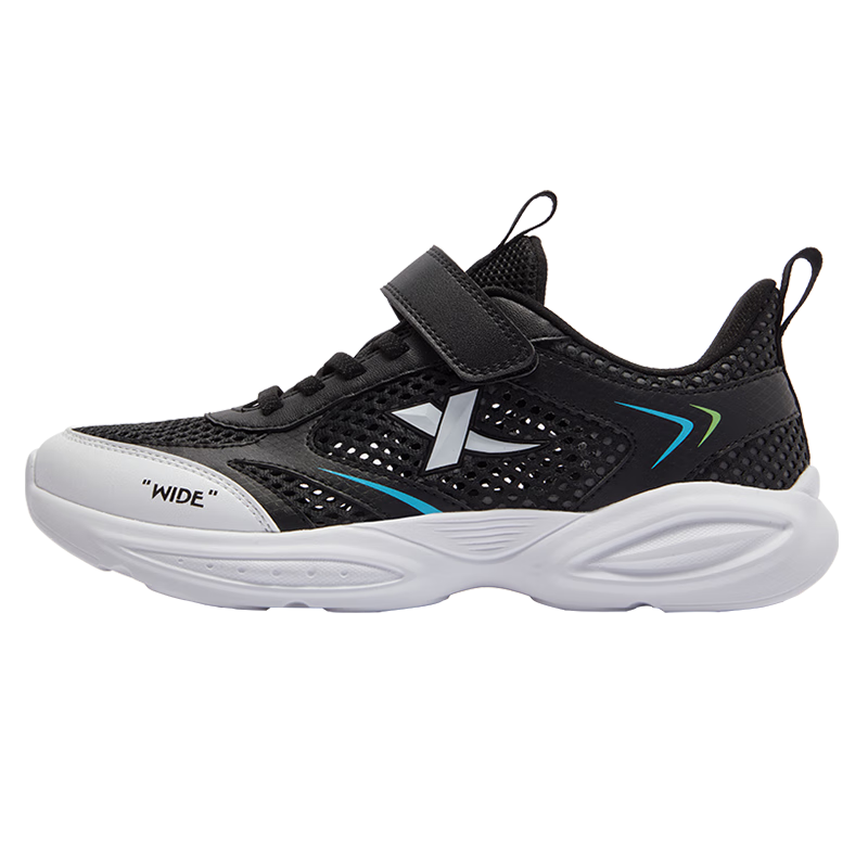 XTEP Children's Shoes for Boys, Wide Fit Shock-Absorbing Anti-Kick Magic Tape Running Shoes, Black, Size 40