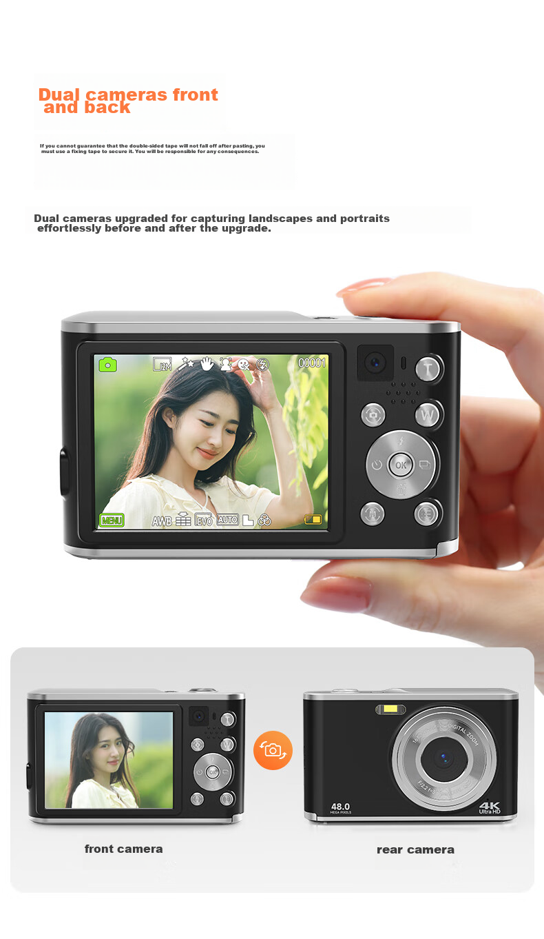 CAIZU Z102S Dual-Lens Camera with 6.4MP Sensor, Student Digital Camera, Selfie Vlog Campus Compact Camera Alternative, CCD Transferable to Smartphone Camera, Birthday Gift for Boys And Girls 6