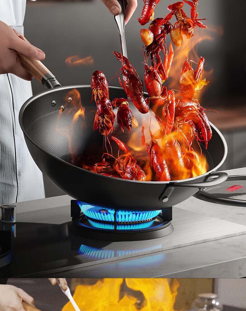 KOBACH Non-Stick Wok, Bionic Pan for Frying, Stir-Frying, Boiling And Stewing, Household Stainless Steel Pan, Compatible with Induction Cooker And Gas Stove, 30cm 5