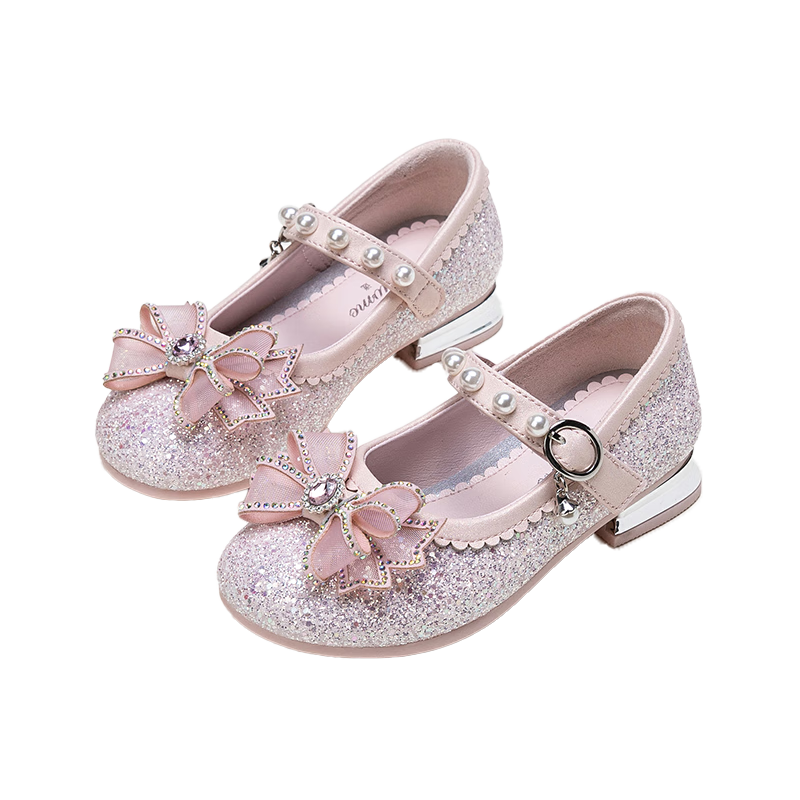 Follow Me Girls' Princess Shoes Crystal Shoes Spring Girls' Leather Shoes Formal Shoes Sparkling Performance Stylish Pink Color Size 34