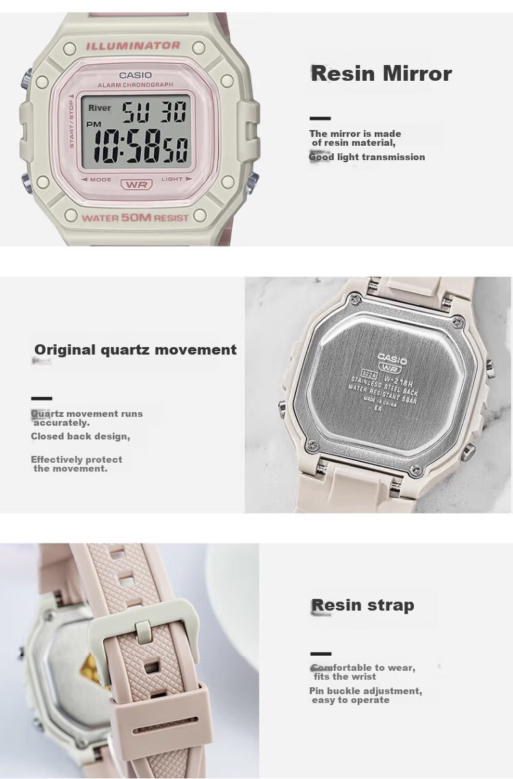 Casio Watch, Retro Small Square Design, Water-Resistant, Student Sports Digital Watch, Electronic Watch for Men And Women, Gift, W-218HC 5