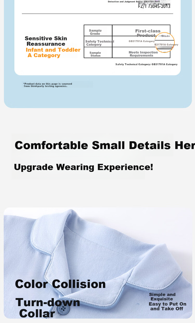 Dingguagua Children's Pajama Set, Spring And Summer Long-Sleeve Pure Cotton Boys' Loungewear, Class A Breathable, Light Blue, Size 120 10