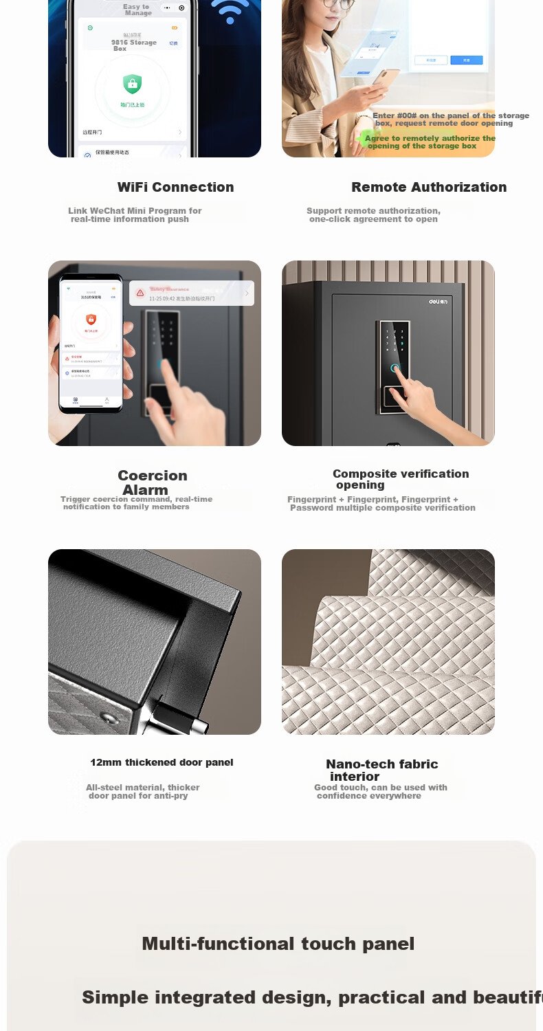 Deli Safe, Home Smart WiFi Fingerprint Password Security Box, Small All-Steel Anti-Theft Storage Cabinet, Can Be Built into Wall Or Cabinet, Password Lock Box, 45cm Obsidian Black, Hongya Series 4