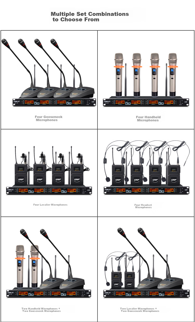 SHILE SH10 U-Segment Wireless Microphone System, One-To Conference Room Audio Set, Neck-Mounted Handheld Headset with Clip-On Training Microphones, Main Unit + 2 Handheld + 2 Neck-Mounted 9