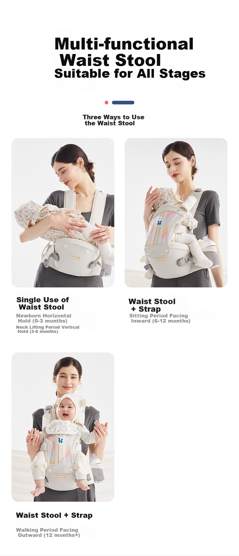 Baby Friend Waist Stool, Lightweight Four-Season Sitting Stool for Infants, Multifunctional Front And Rear Dual-Use Carrier, Portable Baby-Holding Aid 11