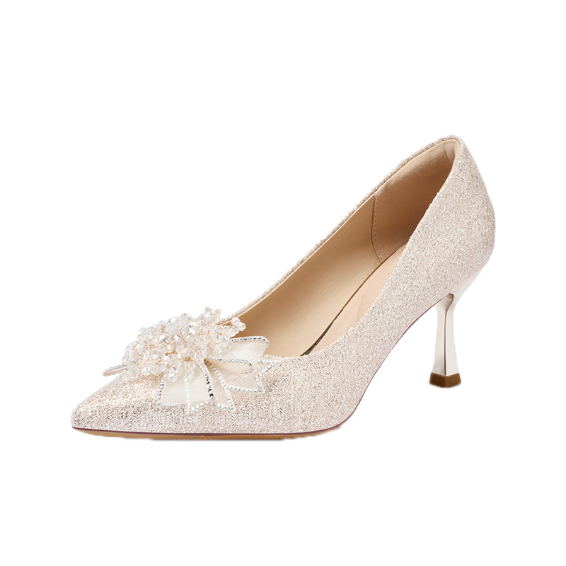 Josiny Pointed High Heels for Women, Thin Stiletto 2026 New Style, Beautiful Wedding Shoes, Bride Shoes, Champagne Color, Engagement Single Shoes, Champagne Gold, Size 37