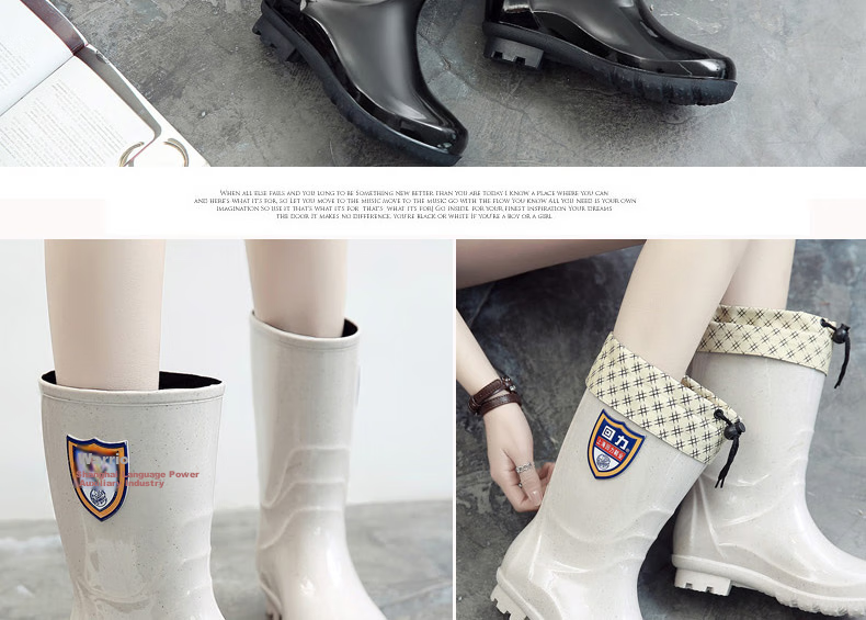 Warrior Women's Fashionable Adult Rain Boots, Waterproof Shoes, Rubber Shoes, Overshoes, Water Boots HXL63-B, Shibanjia High-Top, Size 38 15