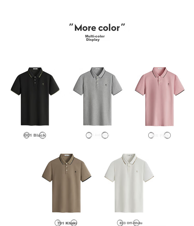 DANCING WOLVES [Slightly Stretchy And Easy-Care] Casual Commute Cool Smooth Breathable Men's Short-Sleeve POLO Shirt, 001 Black, Size 185 5