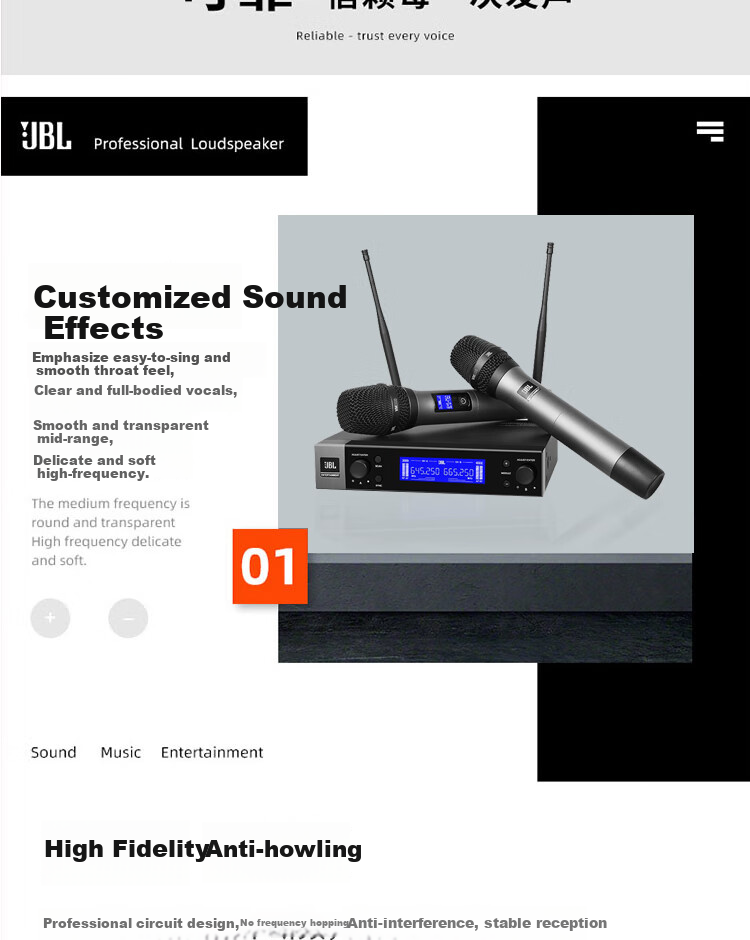 JBL VM200 Wireless Microphone System, Professional Teaching And Performance Microphones, Stage Host KTV Home Karaoke Receiver, Handheld 2