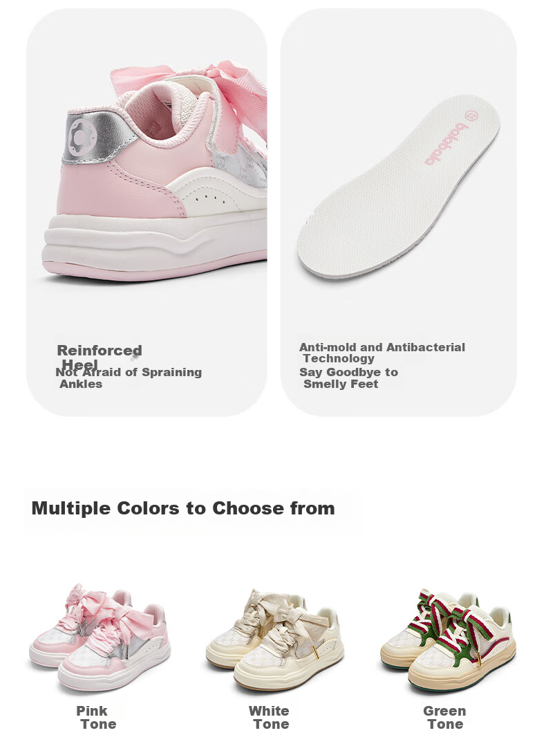 BALABALA Children's Shoes, Girls' Low-Top Sneakers, White Casual Shoes for Spring, Non-Slip New Year Shoes, Breathable Trendy Footwear 7