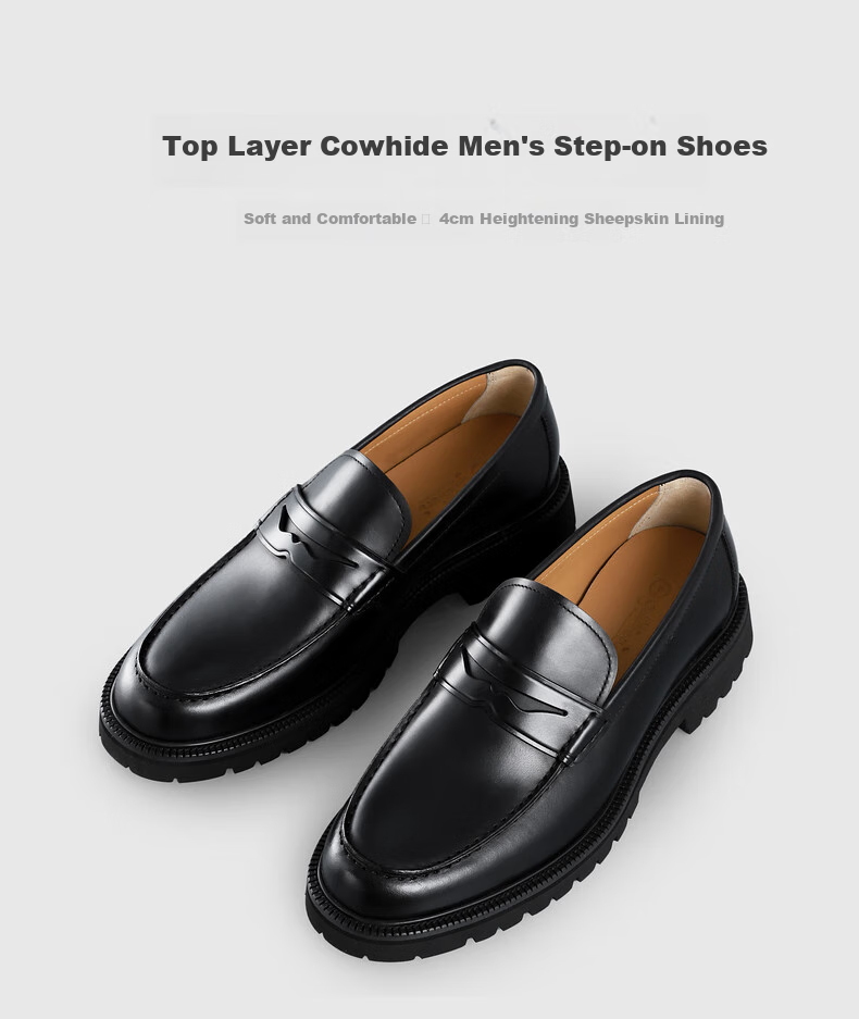 Goldlion Men's Slip-On Leather Shoes with Top-Grain Leather And Height-Increasing Soles, Business Casual Wedding Shoes, Thick-Soled Loafers for Me 1