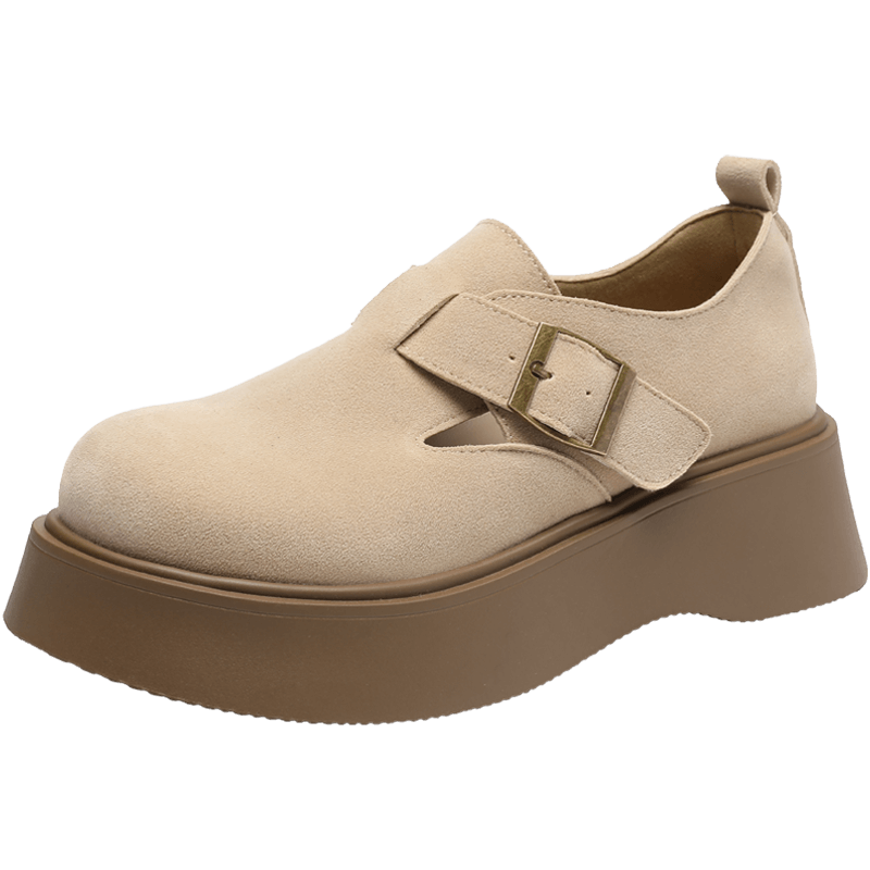 ZHR Retro Birkenstock-Style Women's Shoes, Thick-Soled Height-Increasing Full-Coverage Casual Shoes, Versatile Slip-On Flats, AB67F, Khaki, Size 35