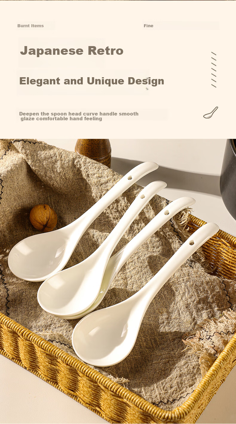 Guangyi Ceramic Large Ladle with Long Handle, Household Ceramic Soup Spoon, Large Serving Spoon for Soup And Porridge, Tablespoon, Soup Spoon GY8840 10