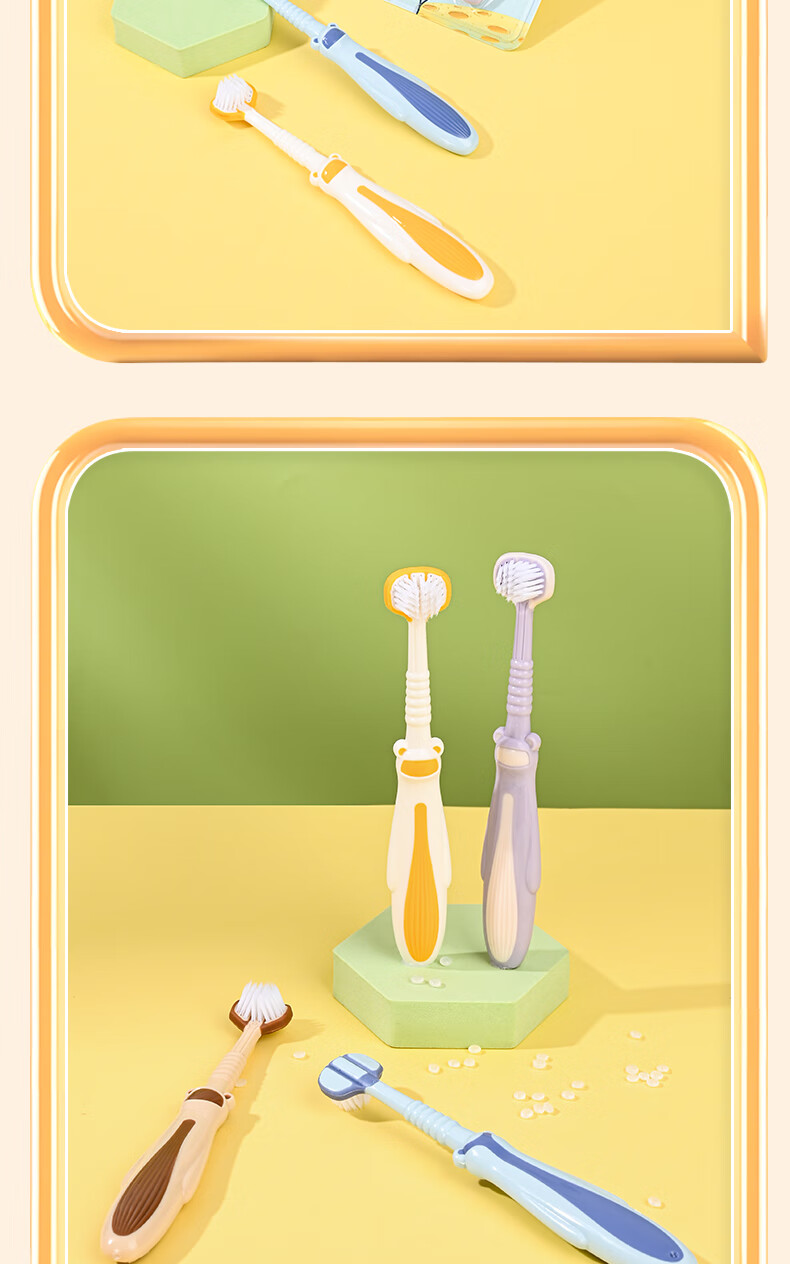 BRUSHING BEAR Children's Toothbrush, 4 Pieces, Three-Sided Soft Bristles, Gum Protection, for Ages 3-6 Toddler Teething Period, U-Shaped Toothbrush 3
