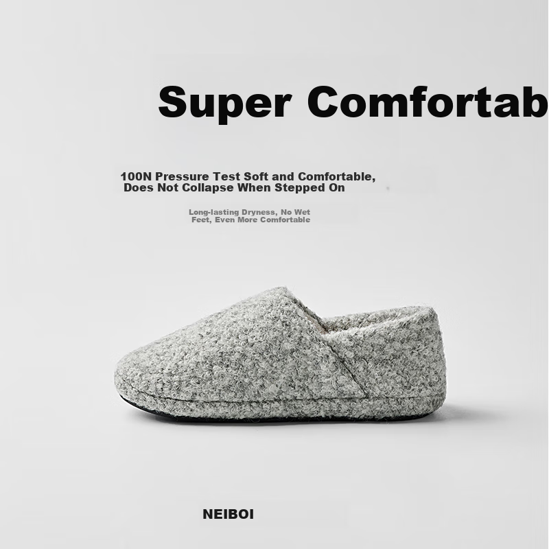 NEIBO [Super Warm Wool] Latex Cotton Shoes, Winter Full Coverage Heel, Odor-Resistant, Indoor Comfortable Home Slippers, Men's Gray, Size 40