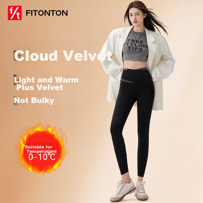 FitonTon Tummy Control And Butt-Lifting Shark Pants for Women, Outer Wear, Autumn And Winter, Fleece-Lined Shaping Leggings, FTD0054-1 S