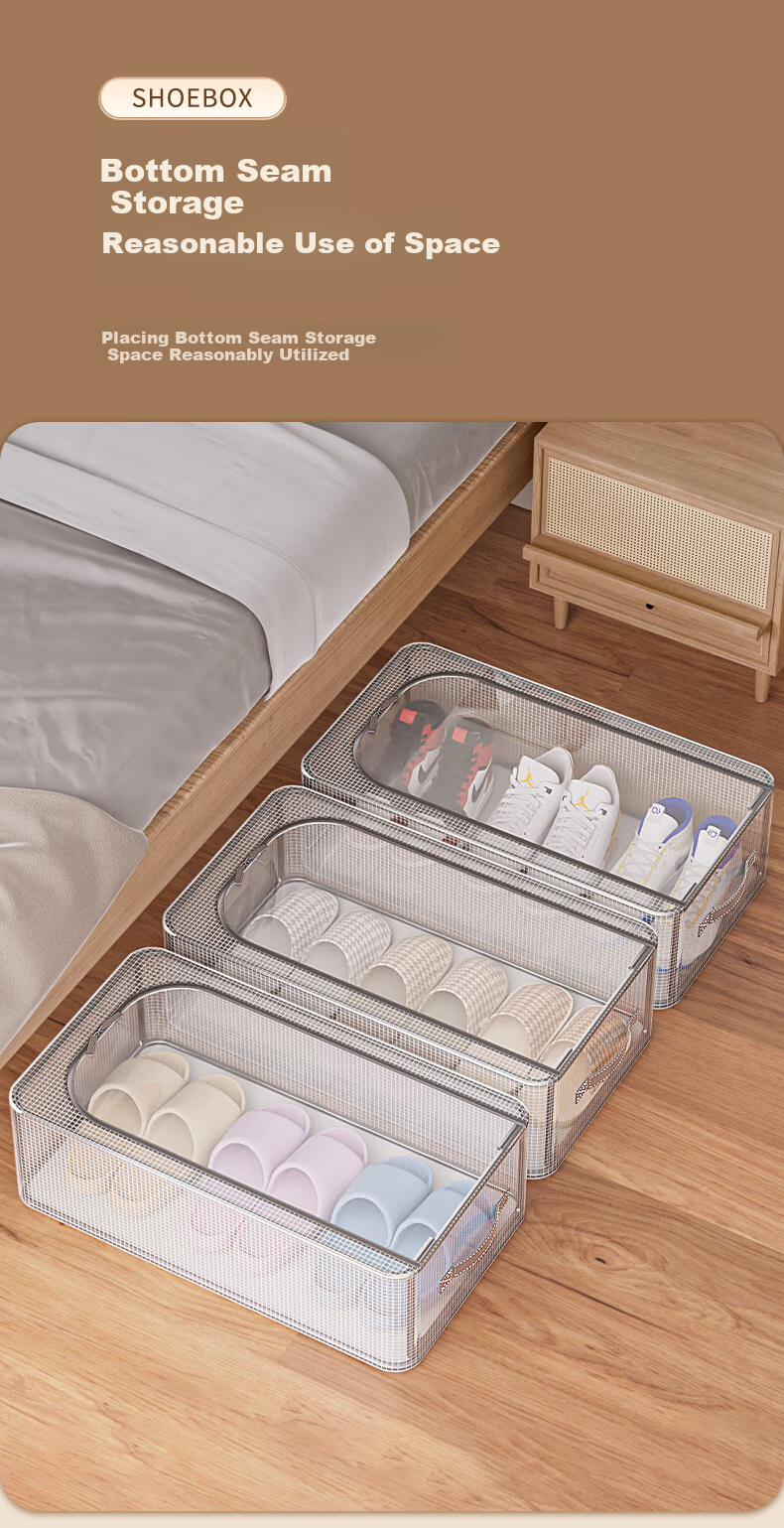 YOUQIN Shoe Box Storage Organizer, Space-Saving Transparent Dustproof Shoe Cabinet, Under-Bed Shoe Rack for Boots, Foldable Shoe Shelf 2