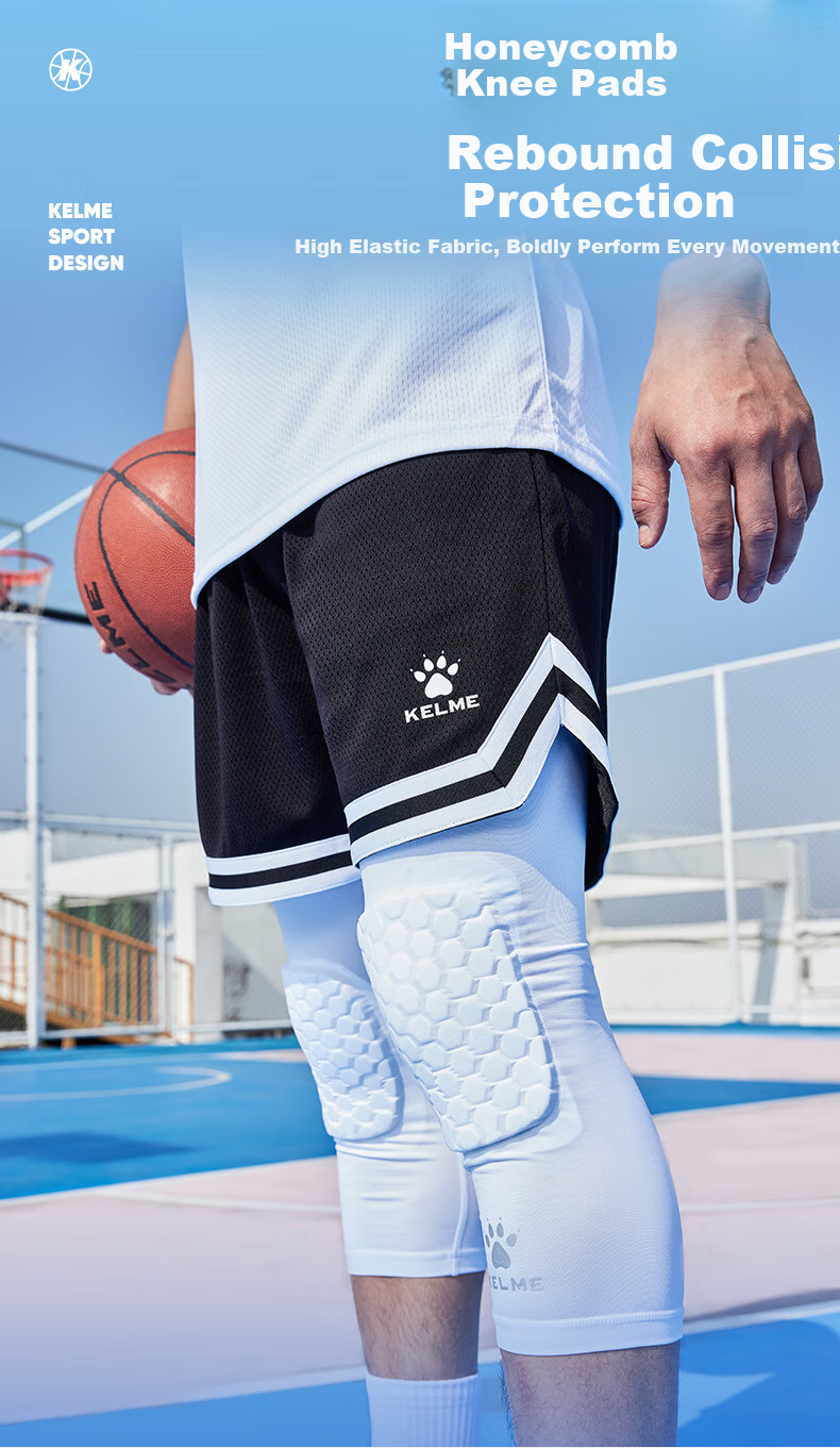 KELME Knee Pads, Basketball Three-Quarter Length Sports Compression Pants for Men, Honeycomb Anti-Collision Leg Guards, Training Base Layer Pants, Black, Size S 2