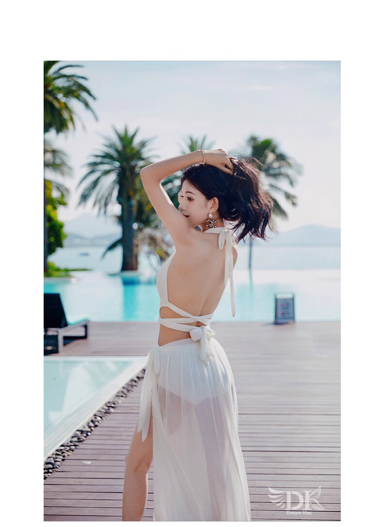 DK Women's New Sexy Halter Neck One-Piece Swimsuit, Slimming And Figure-Flattering, High-End Korean Hot Spring Swimwear, XL 12