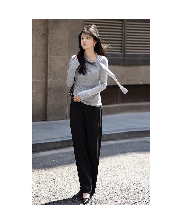 Mt [Hanfan Geleixi] Winter Style, Elegant Simple Ribbon Neckline Long-Sleeve Pullover Sweater 4