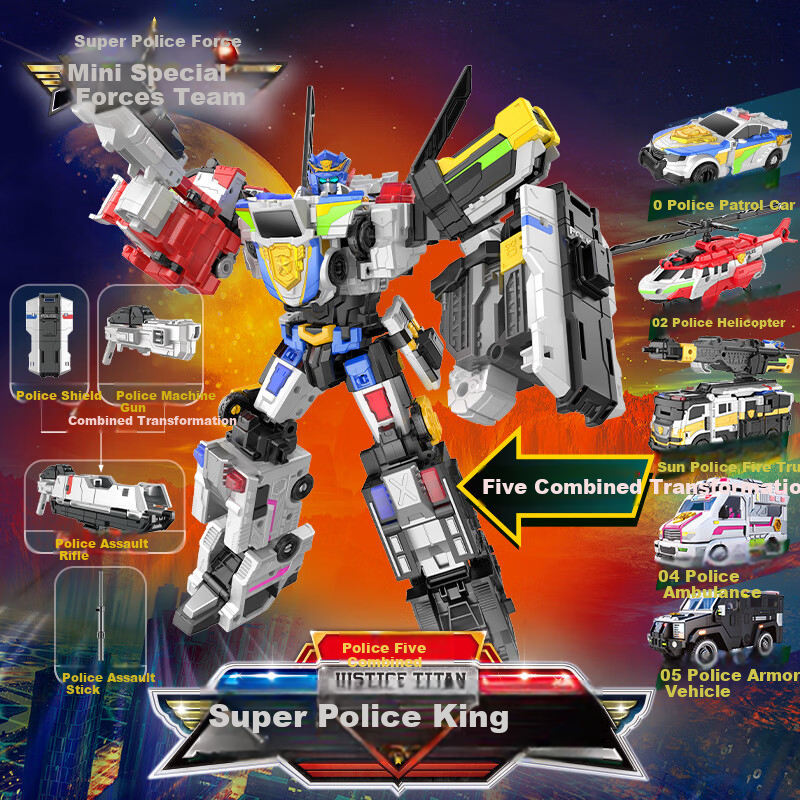 MinitegongduiX Super Battle Robot King Season 7 Toy, Five-In 6 Forms, Fule Xiaomi Battle Robot Transforming Mecha, Boys' Gift