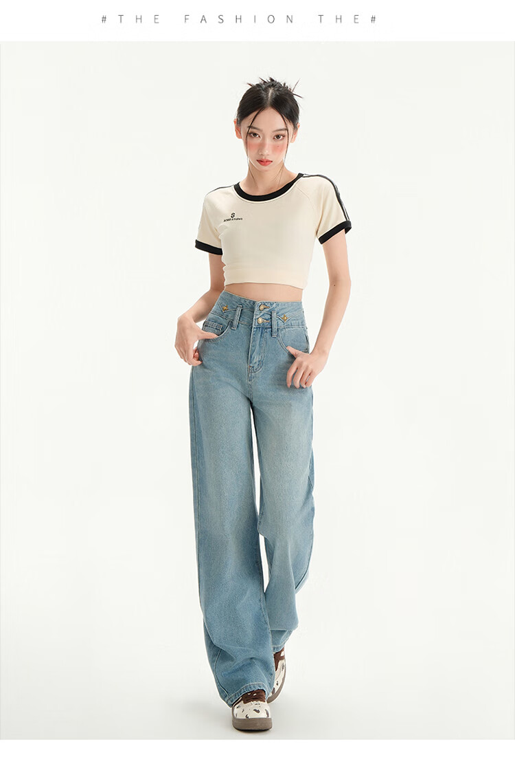 Langsha Women's Jeans Spring Autumn High Waist Slim Wide Leg Draped Loose Straight Floor-Length Pants 13