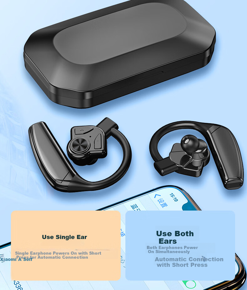 Guiyin B1 Wireless Bluetooth Headphones, New Over-Ear Design with Noise Cancellation, Dual Replaceable Batteries, In-Ear Style with Long Standby Time, Suitable for Running, Compatible with Huawei, Apple, OPPO, Xiaomi, Vivo 5