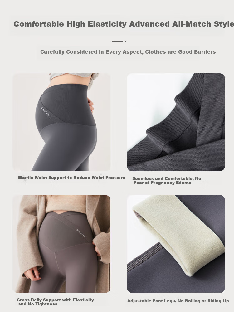 9I9 Maternity Pants Winter Fleece-Lined Wearable Loose-Fitting Wide-Leg Trousers for Pregnant Women, Adjustable Casual Pants A122 Black L 12
