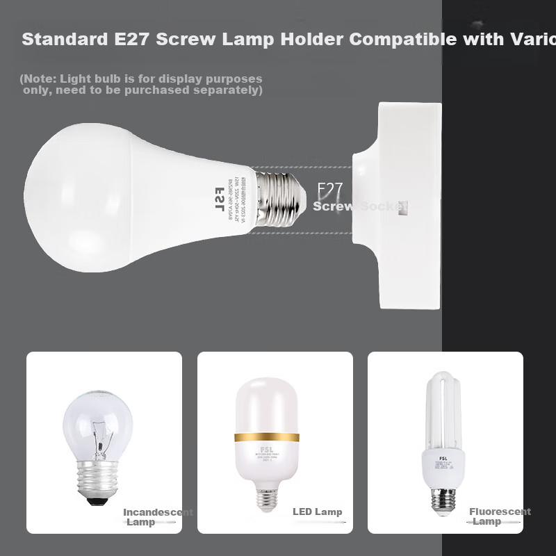 Foshan Lighting (FSL) LED E27 Screw Base Universal Square Lamp Holder, Factory Property Hallway Socket Wall Engineering Flat Lamp Head Flat Lamp Holder Surface-Mounted Lamp Socket Bulb Base, Two-Pack