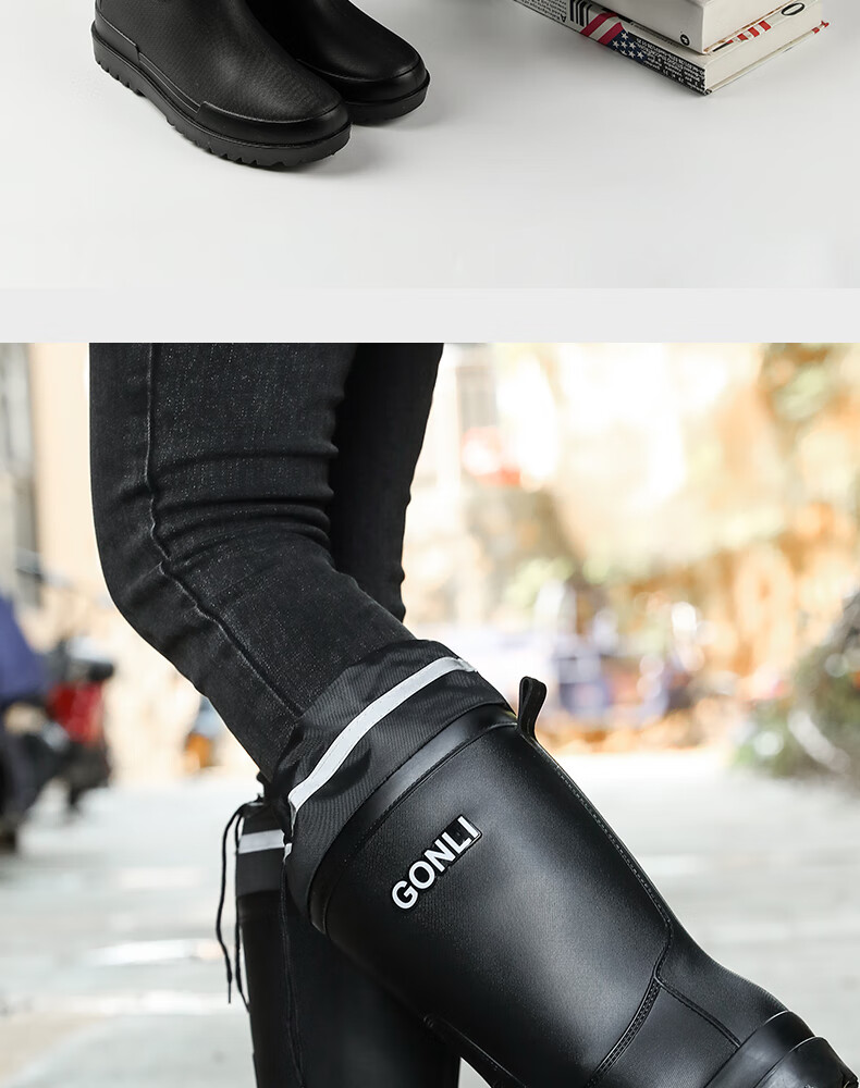 FOOTOPPO Fashion Mid-Calf Waterproof Drawstring Rain Boots for Men, Delivery Rider Rain Boots, Non-Slip Water Shoes with Thick Sole 6