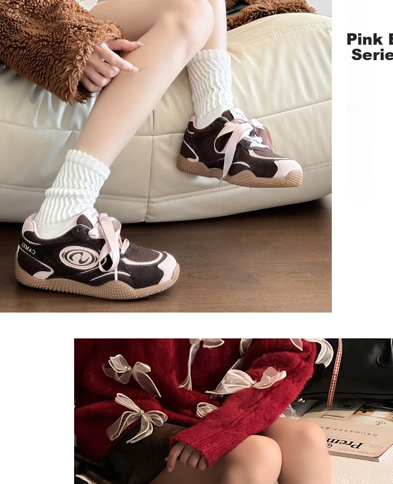CAMEL Crescent Training Shoes for Women, Versatile Sports Sneakers, Mesh Retro Casual Shoes L25S577059 Red 40 4