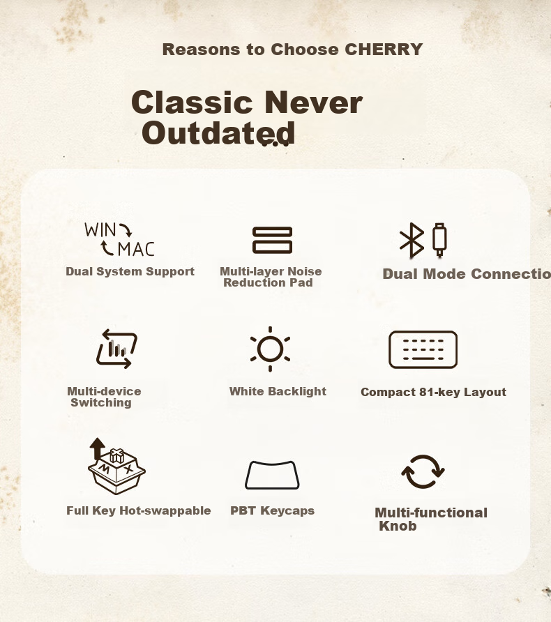 CHERRY KW300MX TKL Mechanical Keyboard, 81 Keys, New Vintage Wireless Hot-Swappable, Compatible with MACMINI, for Gaming And Office Use at Home, Pink/blue, Red Switches 1