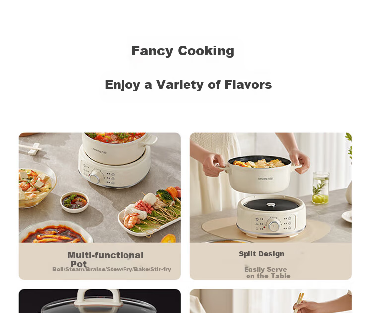 Joyoung Multifunctional Small Cooking Pot, 2.5L Detachable Electric Hot Pot, Non-Stick Coating, Student Dormitory Electric Hot Pot HG25-G211S with Steamer 7
